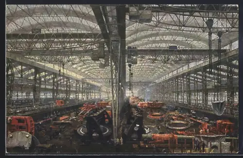 Künstler-AK Essen, Fried. Krupp AG, Gussstahlfabrik, Mechanische Werkstatt