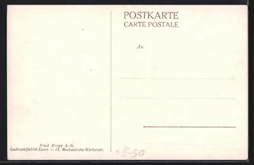 Künstler-AK Essen, Fried. Krupp AG, Gussstahlfabrik, Mechanische Werkstatt