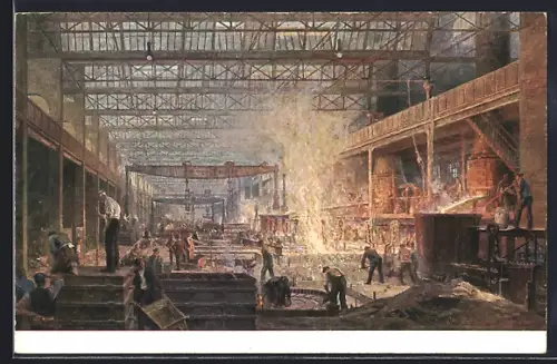 Künstler-AK Essen, Fried. Krupp AG, Grusonwerk, Panzergiesserei