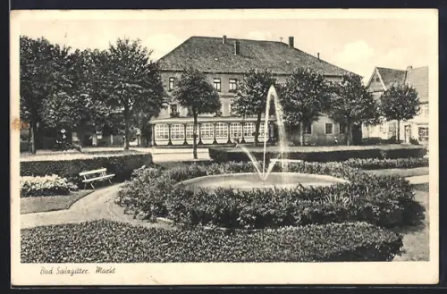 AK Bad Salzgitter, Markt mit Springbrunnen