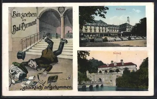AK Bad Pyrmont, Bahnhof, Kurhaus und Schloss