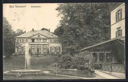 AK Bad Nenndorf, Partie am Schlösschen mit Wasserfontäne