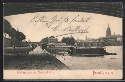 AK Frankfurt-Sachsenhausen, Uferblick unter der Obermainbrücke