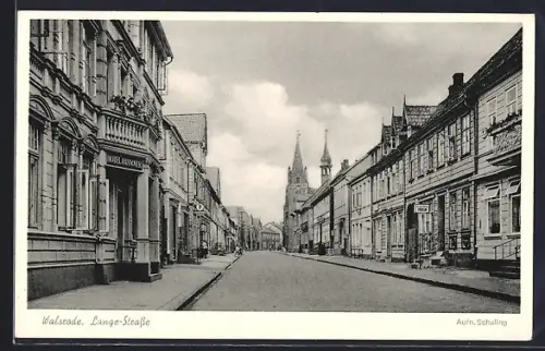 AK Walsrode, Lange Strasse mit Geschäften, Hotel Hannover