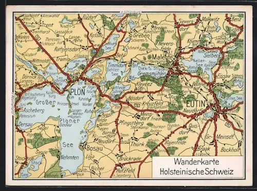 AK Eutin, Wanderkarte Holsteinische Schweiz mit Bosau, Thürk und Plön