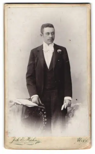 Fotografie Joh. E. Hahn, Wien, Mariahilferstrasse 105, Eleganter Herr im Anzug