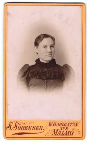 Fotografie S. Sörensen, Malmö, W. Dahlgatan No 8, Porträt einer Dame