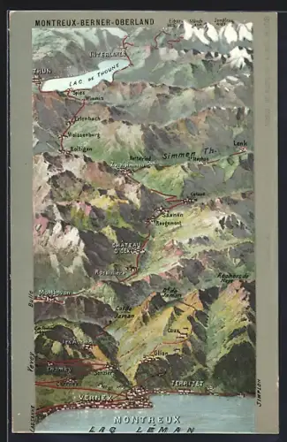 Künstler-AK Montreux /Berner Oberland, Panorama mit Lac Léman, Territet & Vernex