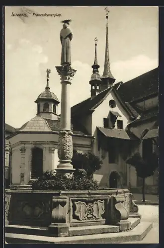 AK Luzern, Franziskanerplatz mit Brunnen