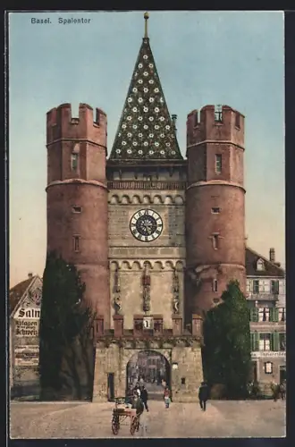 AK Basel, Spalentor mit Strassenpartie