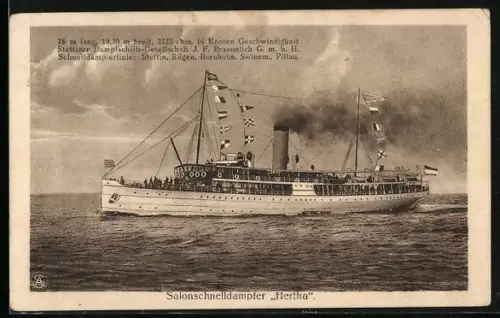 AK Passagierschiff Hertha, Salonschnelldampfer in voller Fahrt
