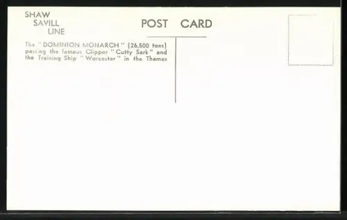 AK Passagierschiff Dominion Monarch, Clipper Cutty Sark, Training Ship Worcester