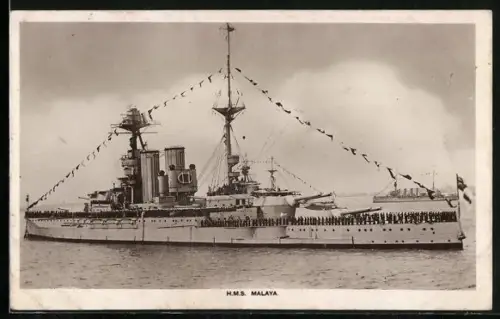 AK Kriegsschiff HMS Malaya auf See