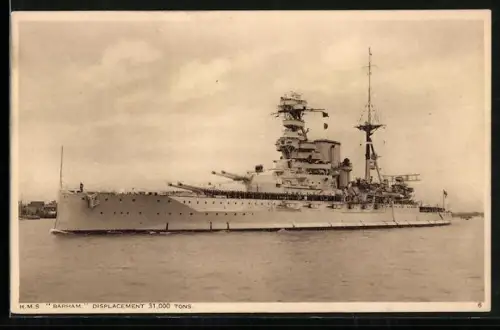 AK HMS Barham, Ansicht Kriegsschiff mit Besatzung