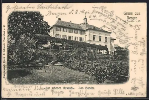 AK Frankfurt-Bergen, Gasthaus zur schönen Aussicht, Inh. Jos. Baader