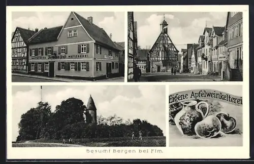 AK Frankfurt-Bergen, Gasthaus Zur alten Post, Ortspartie