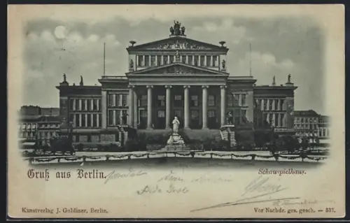 Mondschein-AK Berlin, Schauspielhaus im Vollmondlicht, Gendarmenmarkt