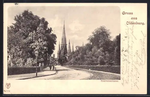 AK Oldenburg / O., Gartenstrasse mit Lambertikirche