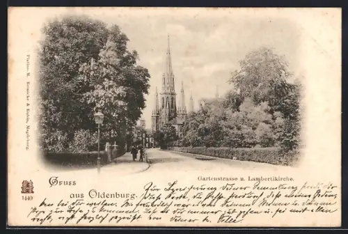 AK Oldenburg / O., Gartenstrasse mit Lambertikirche