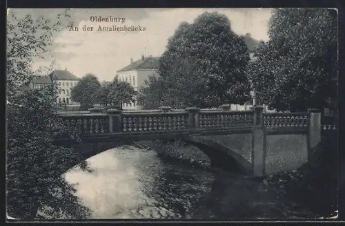 AK Oldenburg / O., Amalienbrücke mit Flusspartie