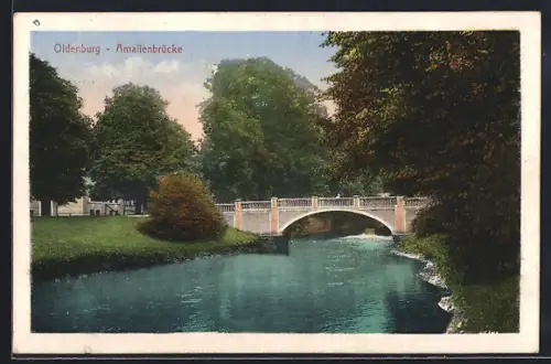 AK Oldenburg / O., Amalienbrücke mit Flusspartie