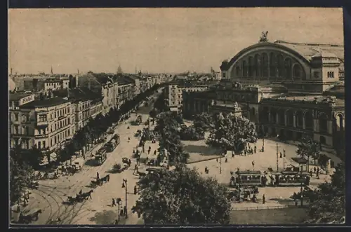 AK Berlin, Anhalter Bahnhof und Königgrätzer Strasse mit Strassenbahn