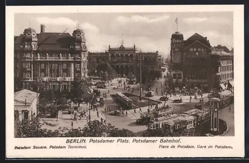 AK Berlin, Potsdamer Bahnhof, Potsdamer Platz mit Strassenbahn