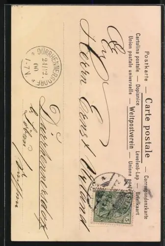 Glitzer-Perl-AK Engel mit Harfe