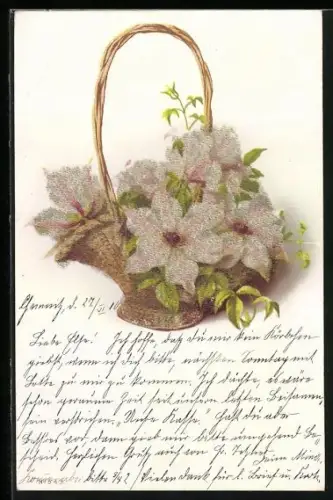 Glitzer-Perl-AK Korb mit glitzernden Blumen