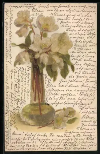 Glitzer-Perl-AK Glasvase mit glitzernden Blumen