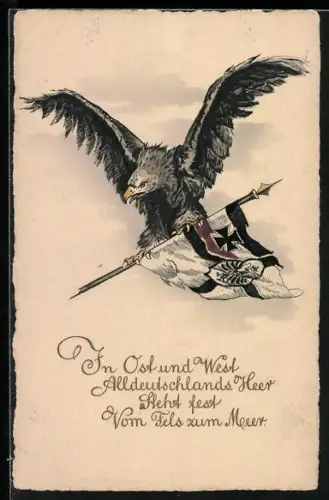 Künstler-AK Adler mit Fahne, Eisernes Kreuz