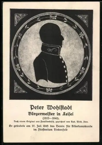 AK Leisel, Scherenschnitt-Profil Peter Wohlstadt, Bürgermeister in Leisel 1813-1840