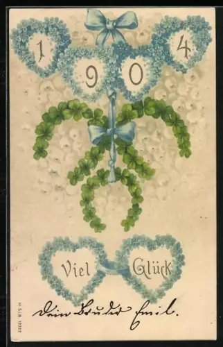AK Jahreszahl 1904, Blumenherzen
