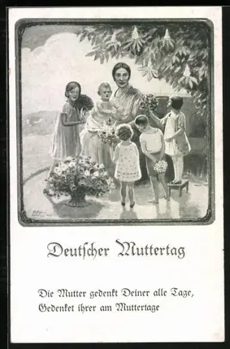 AK Deutscher Muttertag, Mutter mit ihren Kindern