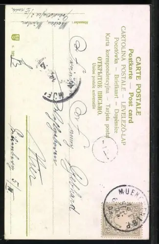 AK Amor mit Herz in der Hand