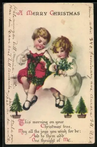 AK Knabe und Mädchen am Weihnachtsmorgen