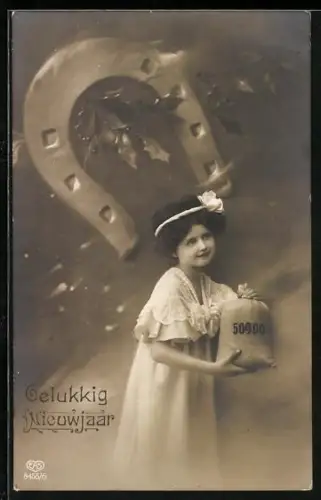 AK Hufeisen und Mädchen mit Geldsack