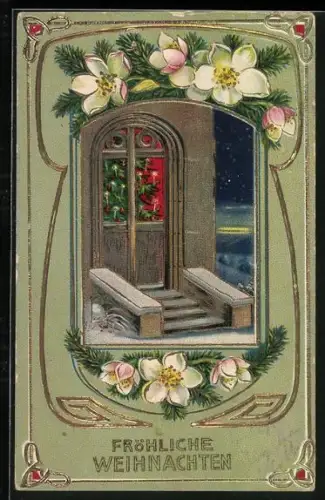 AK Weihnachtsbaum hinter einer Tür