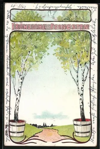 AK Junge Birken zu Pfingsten