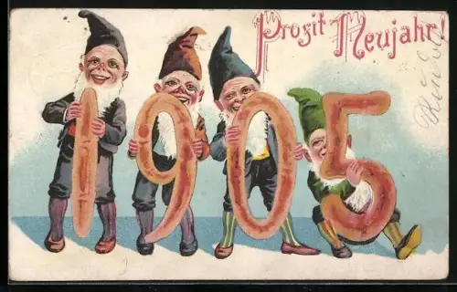 Künstler-AK Prosit Neujahr!, Zwerge halten die Jahreszahl 1905