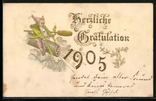 AK Zwerg schiesst die Jahreszahl 1905