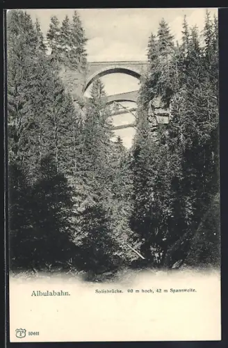 AK Albulabahn, Solisbrücke vom Boden aus gesehen, schweizer Eisenbahn