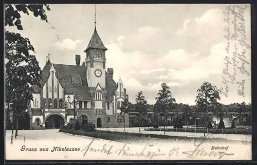 AK Berlin-Zehlendorf, Bahnhof Nikolassee mit Strassenpartie