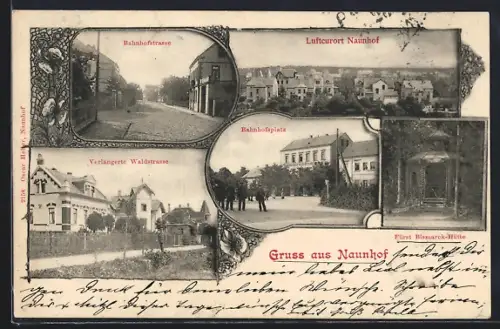 AK Naunhof / Mulde, Bahnhofsplatz, Bahnhofstrasse, Verlängerte Waldstrasse