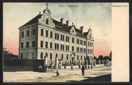 AK Haunstetten / Augsburg, Schul- und Rathaus