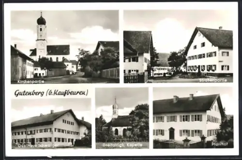AK Gutenberg / Kaufbeuren, Kirchpartie, Strassenpartie, Dreifaltigkeits-Kapelle, Pfarrhof