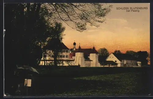 AK München, Schloss Blutenburg in der Abenddämmerung