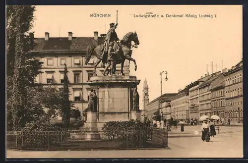 AK München, Denkmal König Ludwig I. und Ludwigstrasse