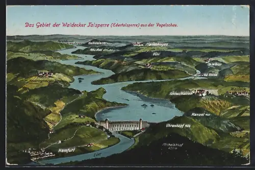 AK Waldeck / Edersee, Gebiet der Waldecker Talsperre aus der Vogelschau