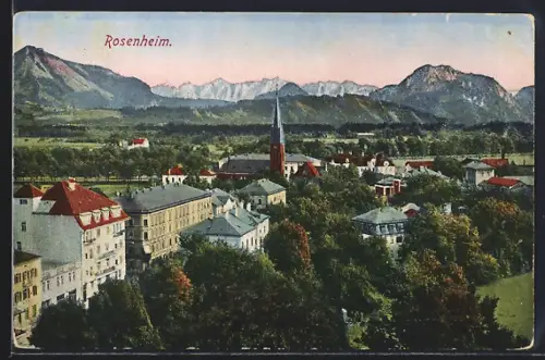 AK Rosenheim / Bayern, Blick auf den Ort mit Alpenlandschaft